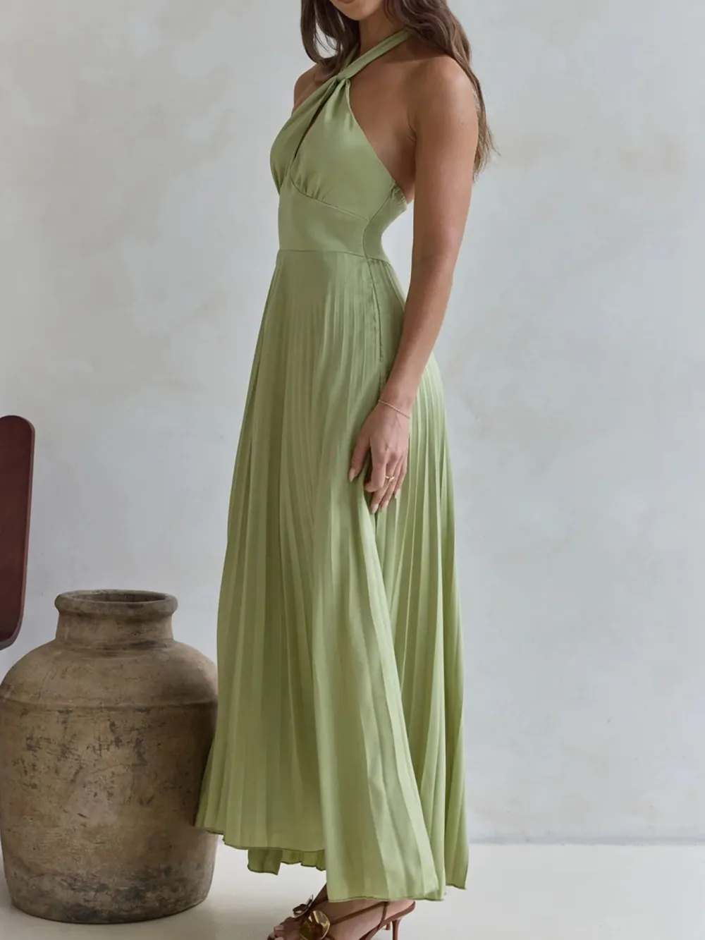Halter A Line Pleated Casual Dress