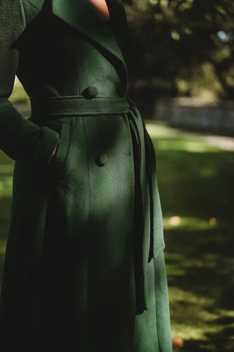 Wool Tailored Double Breasted Belted Pocketed Coat