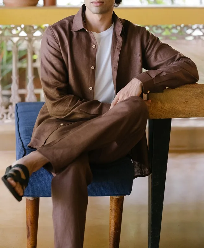 Brown Linen Easy Pants