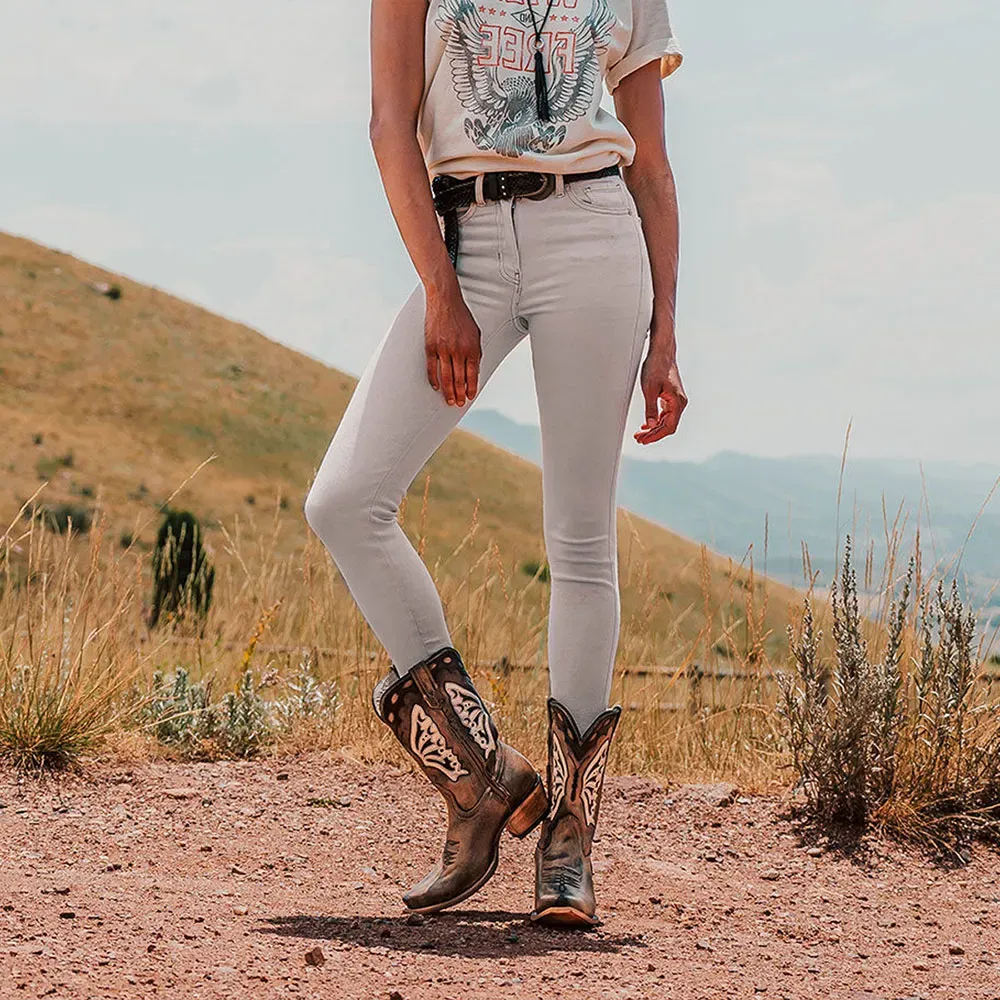 Faux-Leather Distressed Zip-Up Snip-Toe Mid-Calf Boots