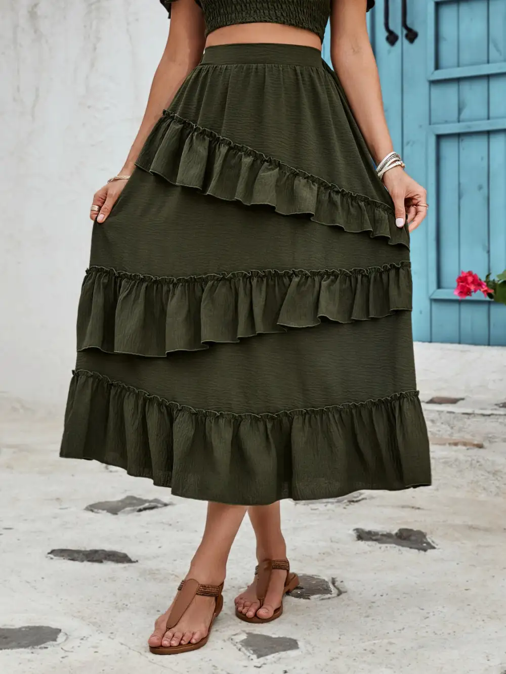 Layered Ruffle Trim Ruffled Detail Skirt
