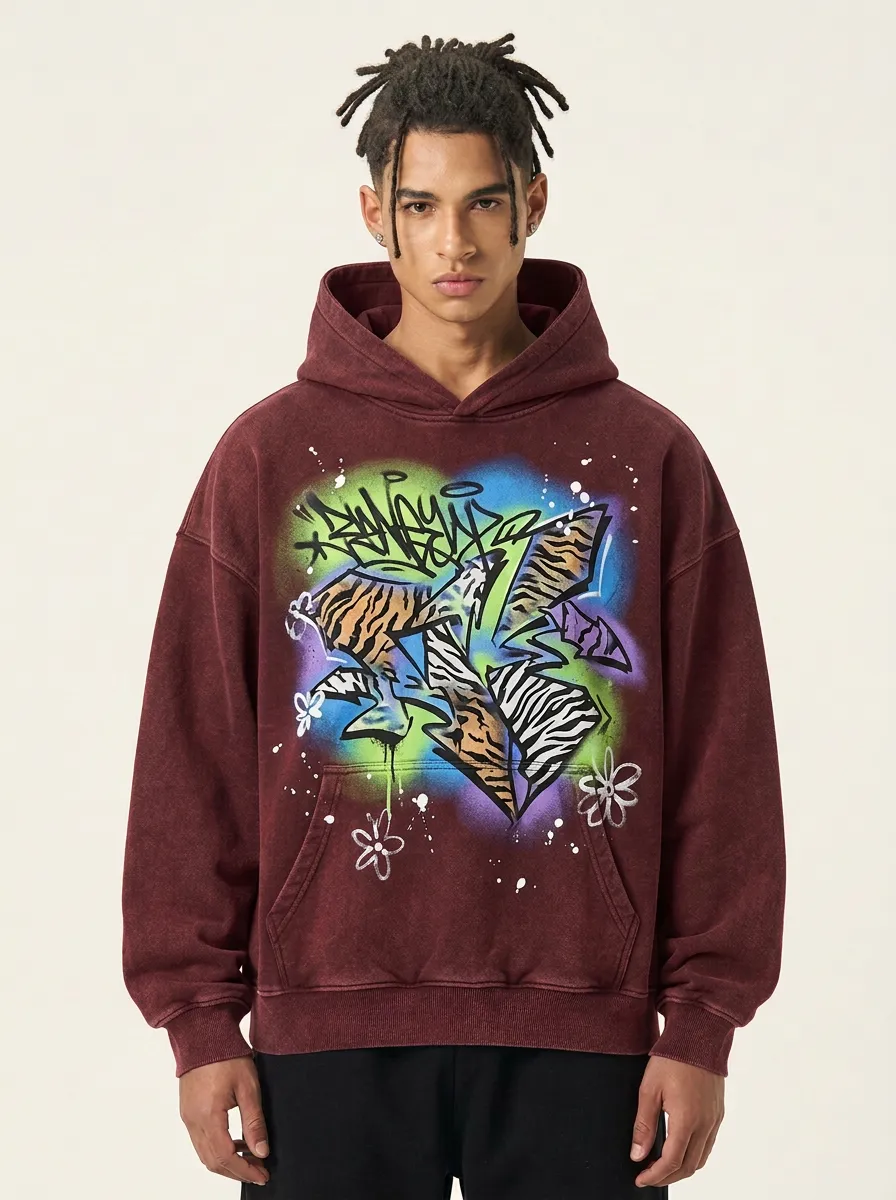 Unisex Streetwear Graffiti Tiger Animal Print Graphic Hoodie