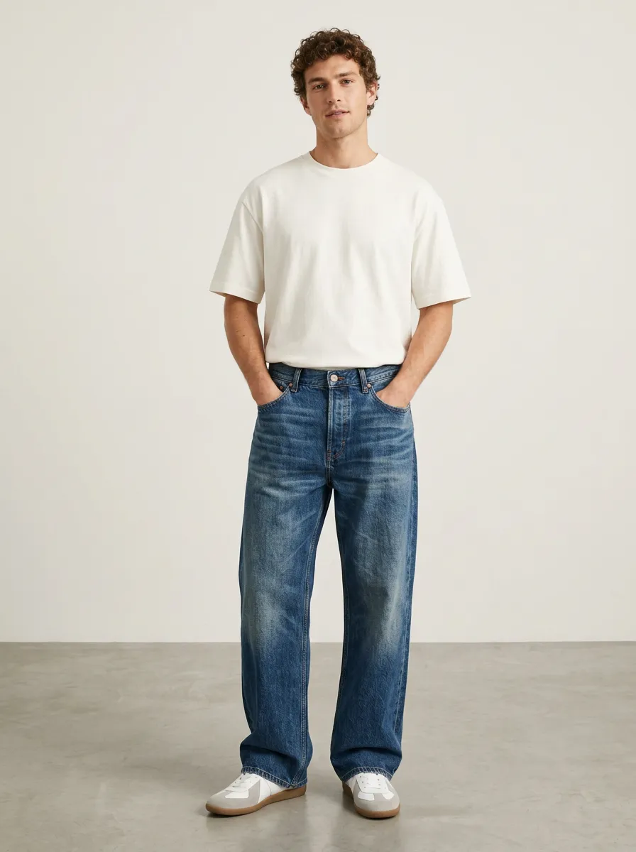 Men's Modern Jeans with Straight Fit Relaxed Fit Detail