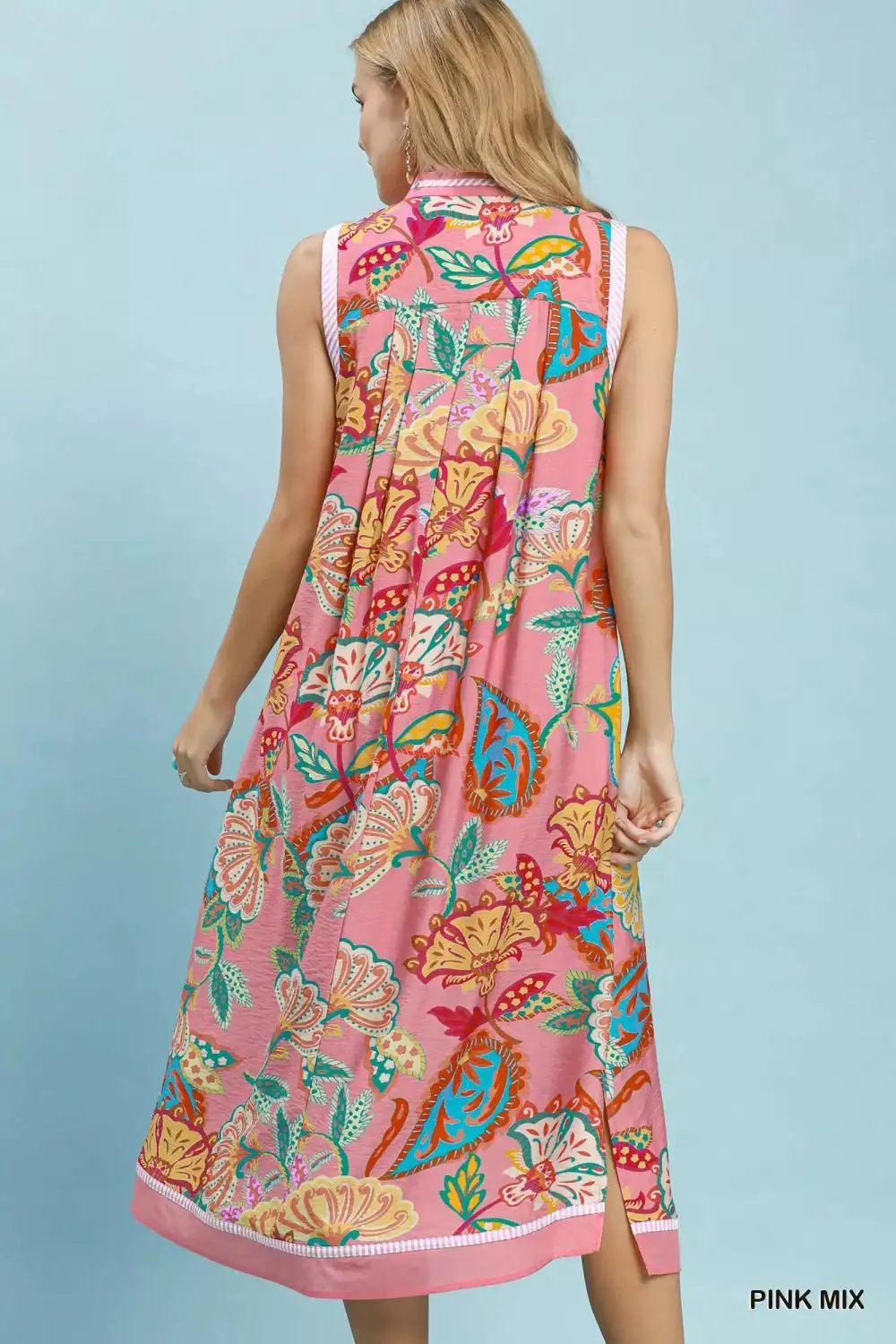 Paisley Print Sleeveless Side Slit Midi Dress