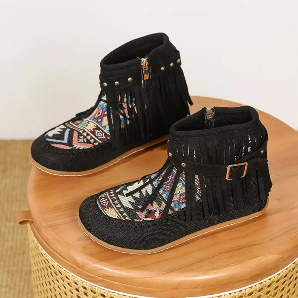 Fringe Side-Zip Ankle Boots