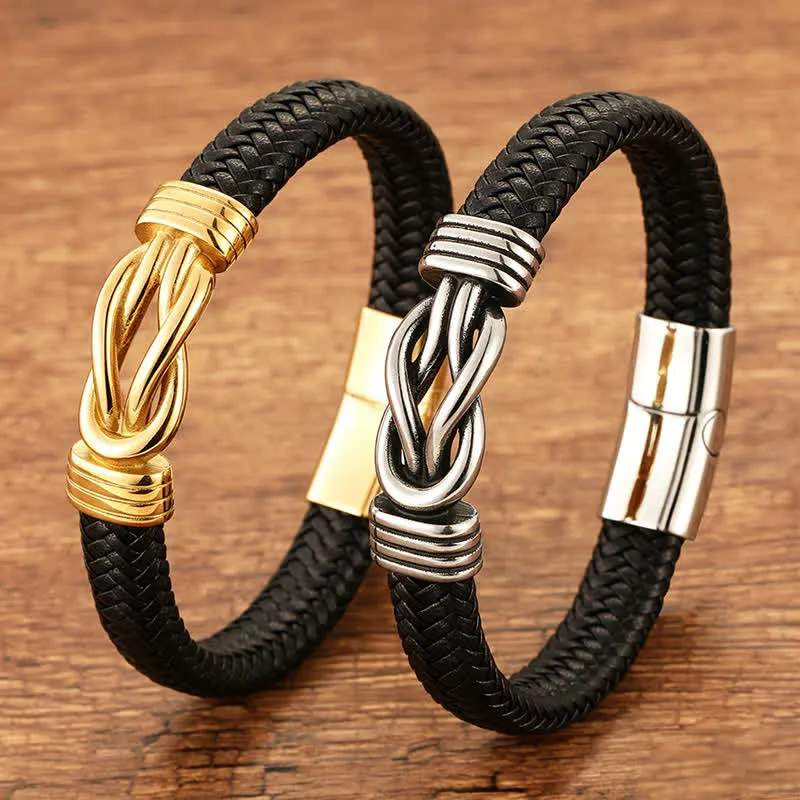 Leather Braided Infinite Knot Durability Geometric Bracelet
