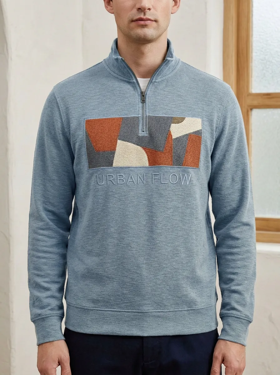 Casual Look Half-Zip Geometric Men's Half-Zip Sweatshirt