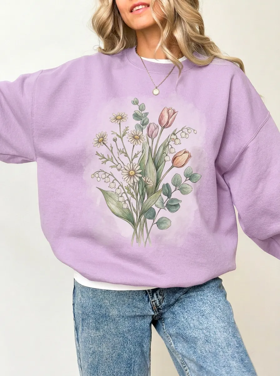 Women's Floral Watercolor Bouquet Graphic Sweatshirt