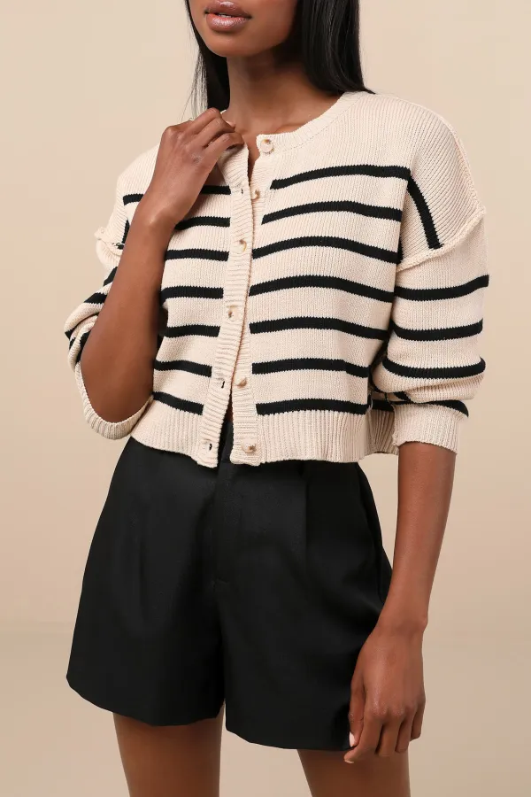 Striped Button Up Knit Cardigan