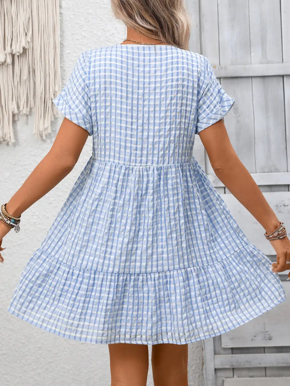Modern V Neck Ruffle Mini Dress