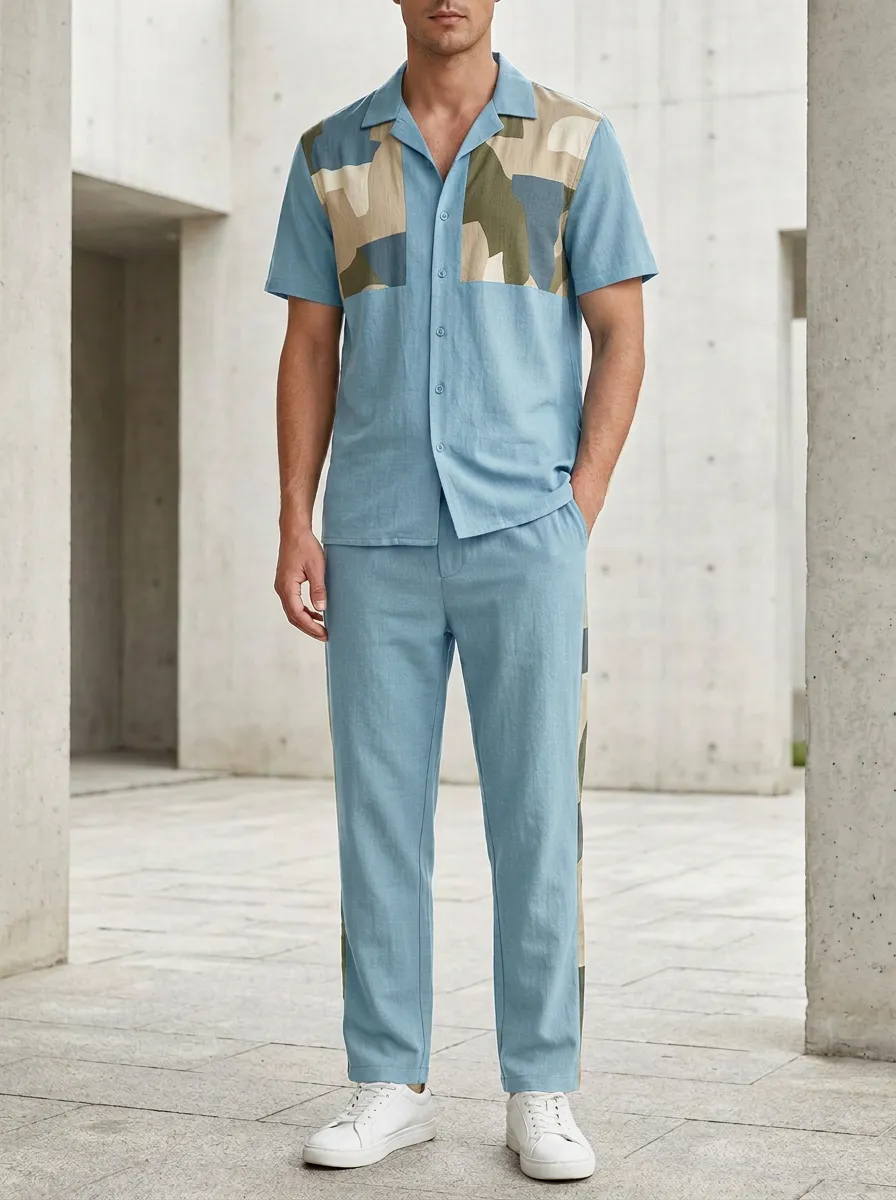 Men's Casual Geometric Colorblock Printed Lounge Set