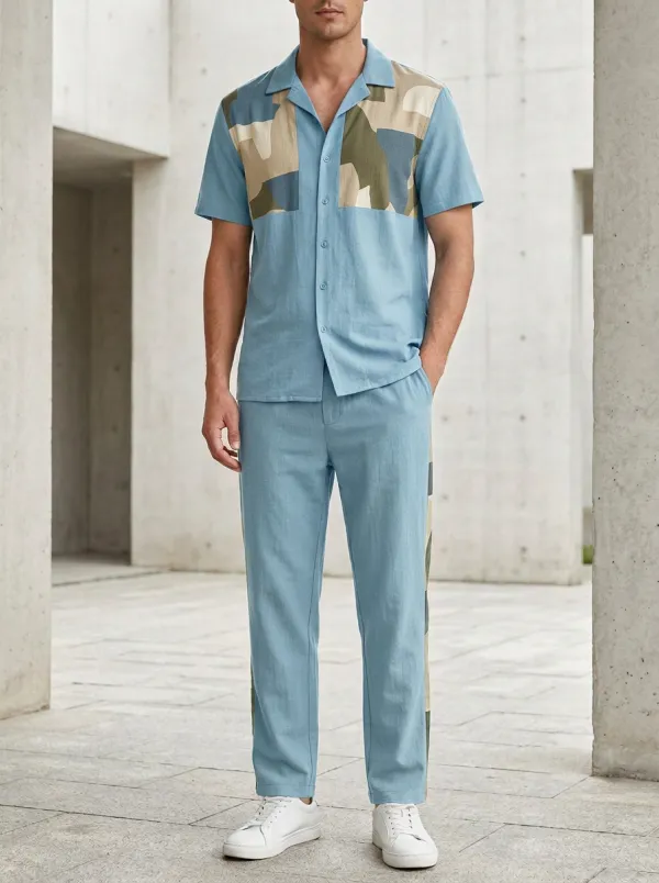 Men's Casual Geometric Colorblock Printed Lounge Set