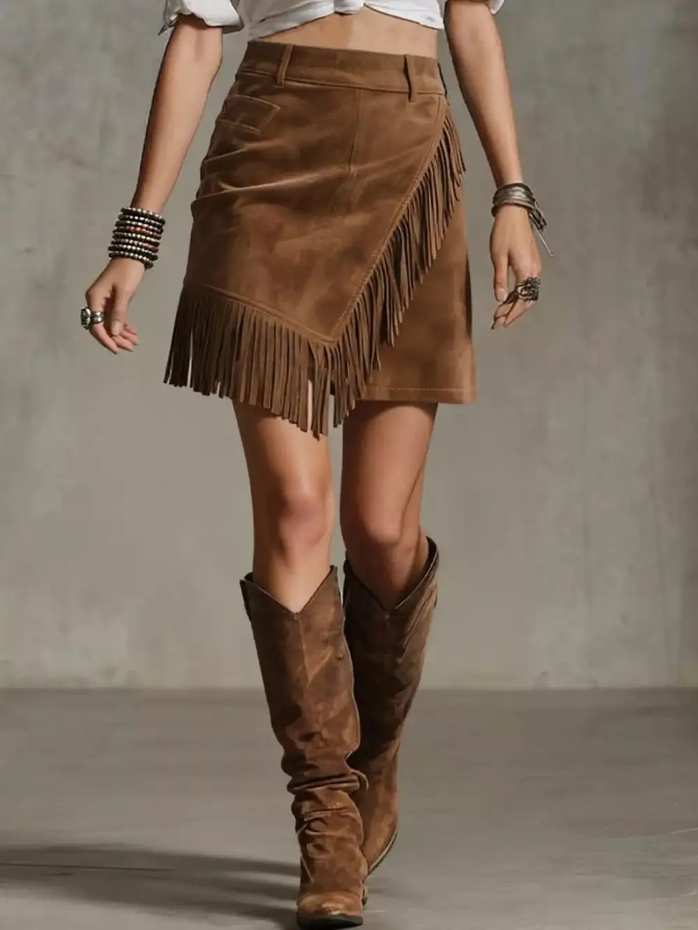 Fine Fringe Suede Skirt
