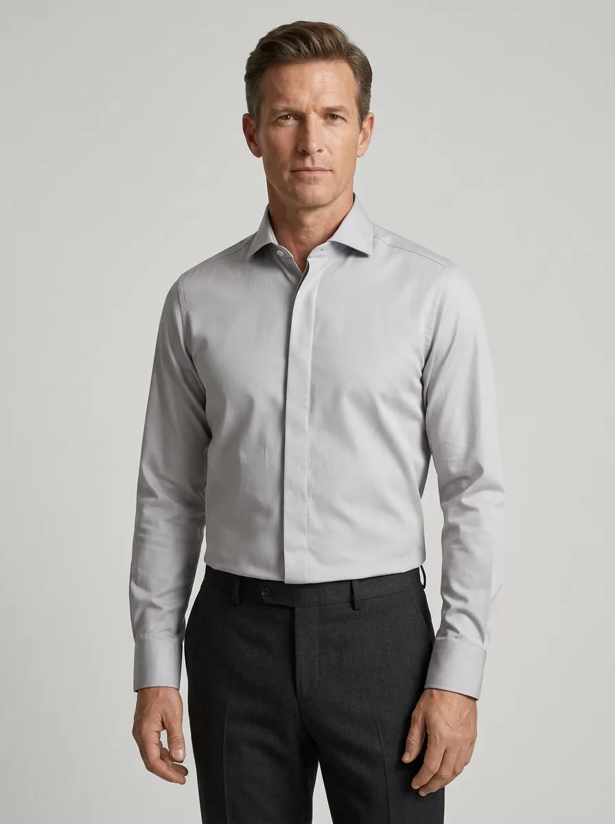 Men's Business Formal Solid Grey Plain Dress Shirt