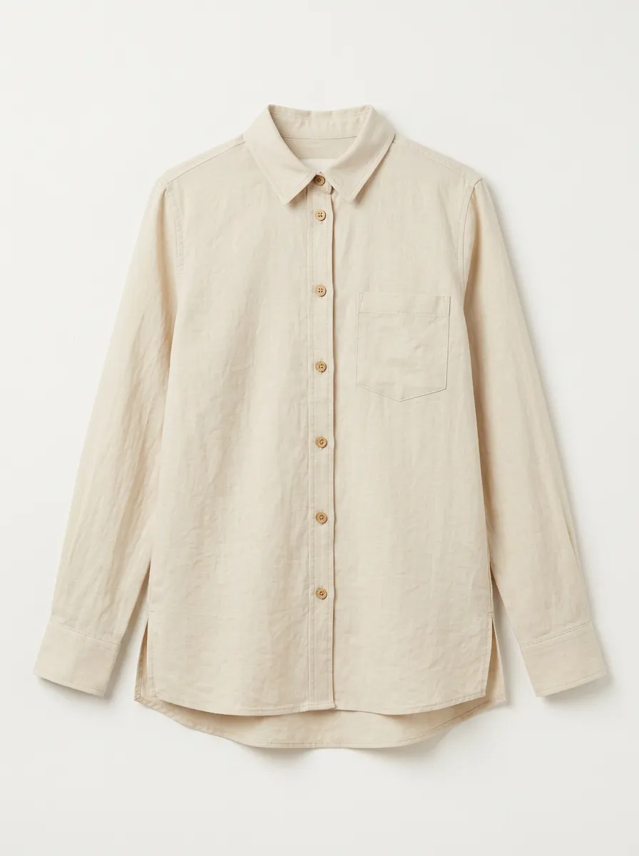 Women's Beige Button-Down Utility Shirt with Button Front