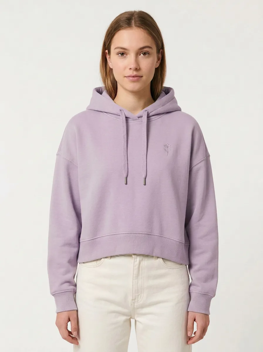 Women's Casual Minimalist Floral Sage Green Embroidered Hoodie