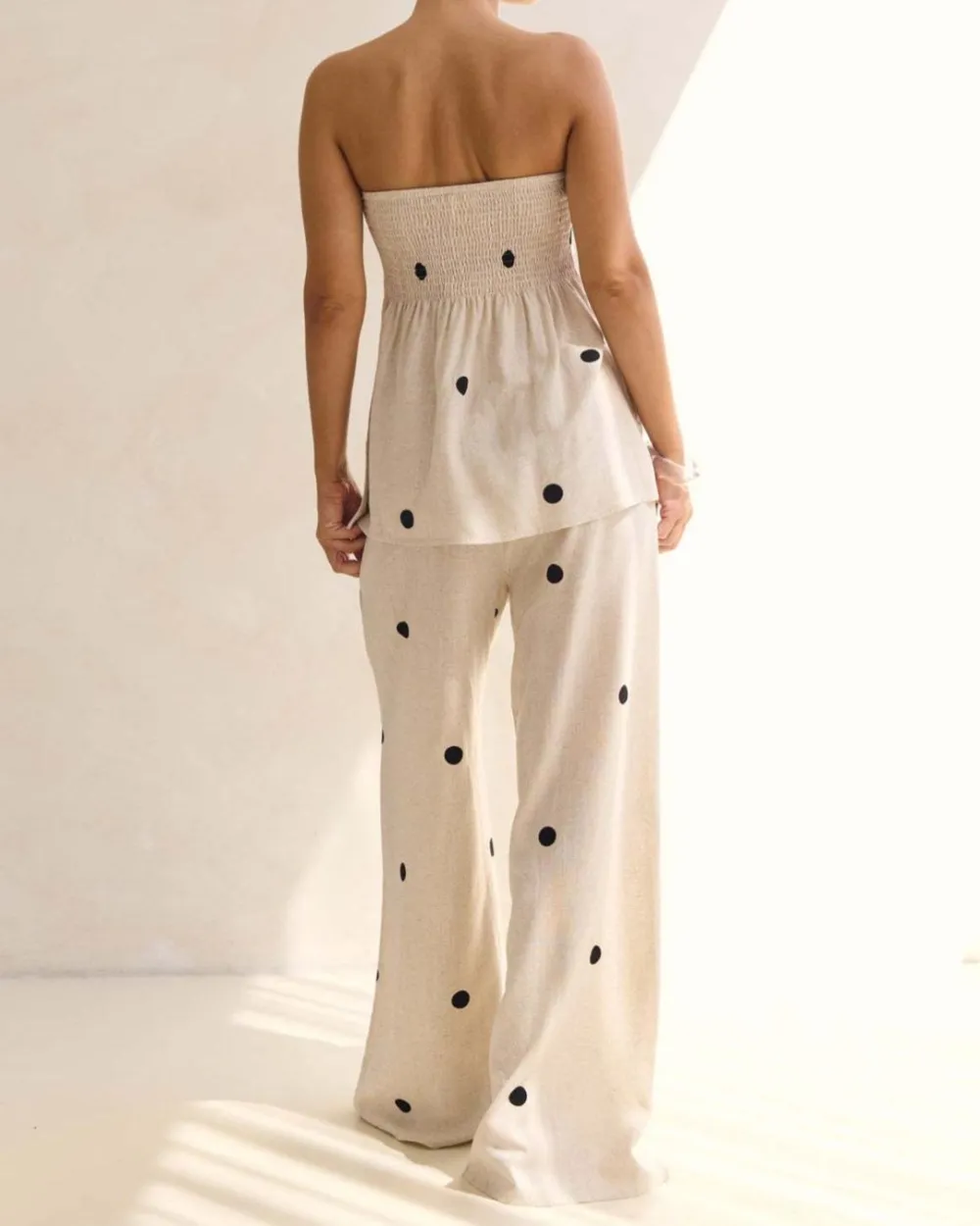 Strapless Polka Dot Top and Pants Set