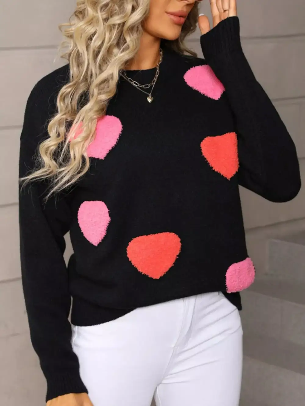 Valentine's Day Heart Pattern Long Sleeve Sweater