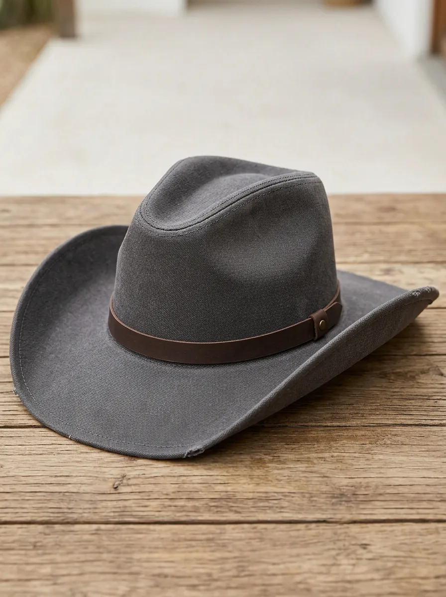 Rugged Leather Look Wide Brim Curved Brim Men's Western Hat