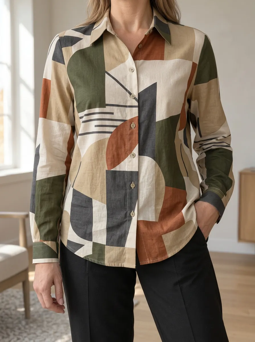 Women's Abstract Geometric Pattern Rhythmic Shirt
