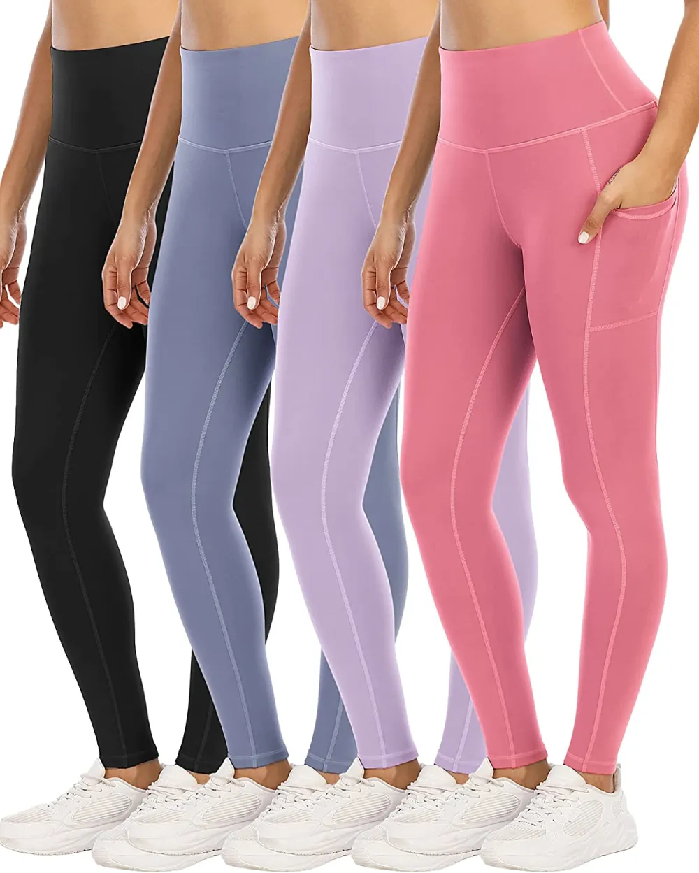 YOUNGCHARM 4 Pack Leggings with Pockets for Women,High Waist Tummy Control Workout Yoga Pants