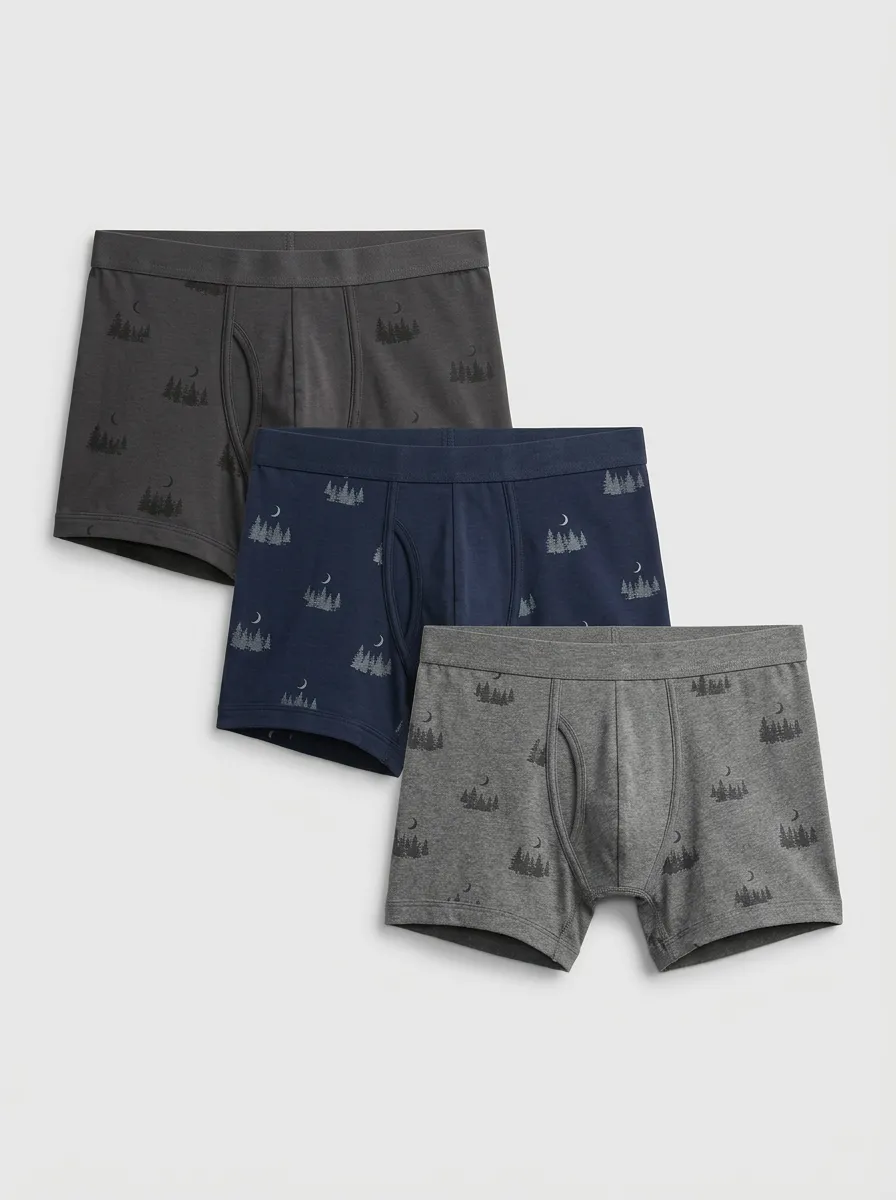 Men's Forest Moon Printed Fly-Front Boxer Briefs Set