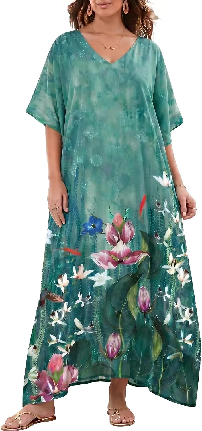 Women Moomoo Dress Beach Cover Ups for Women Long Kaftan Nightgown Muumuu Plus Size Caftan