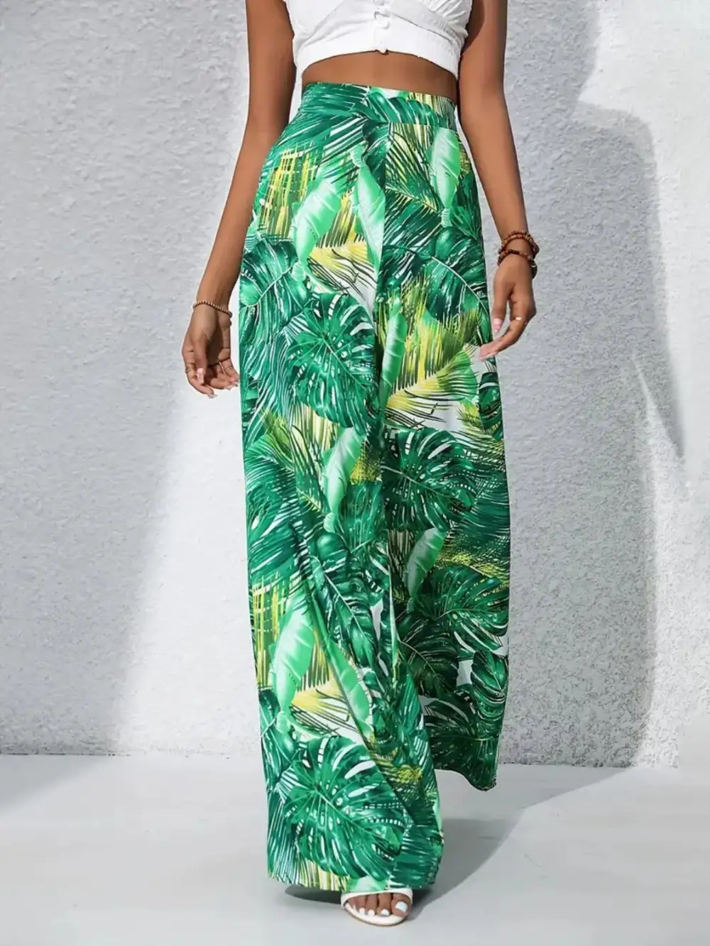 Wide Leg High Waist Printed Casual Pants
