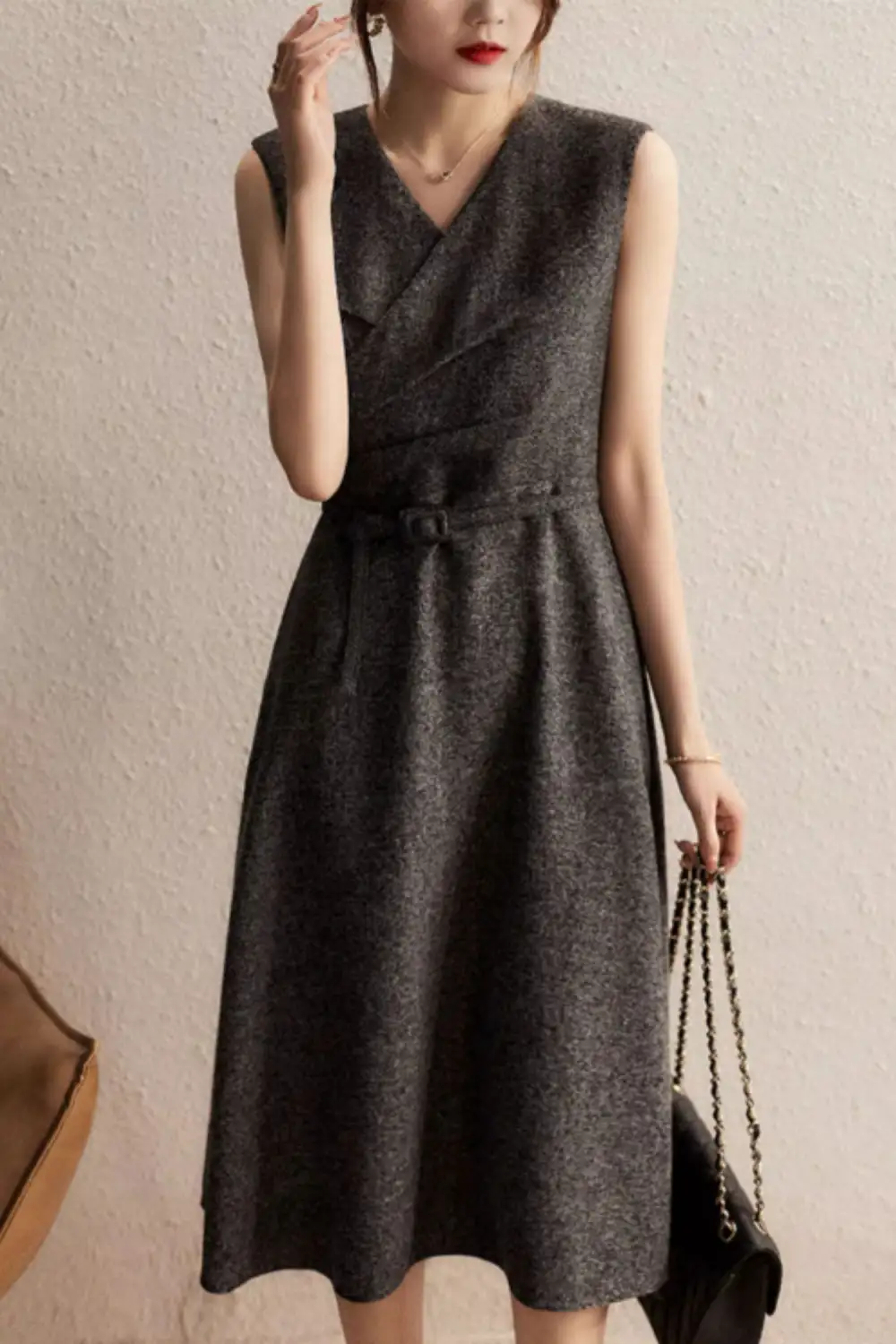 Wool Blend Sleeveless Midi Dress
