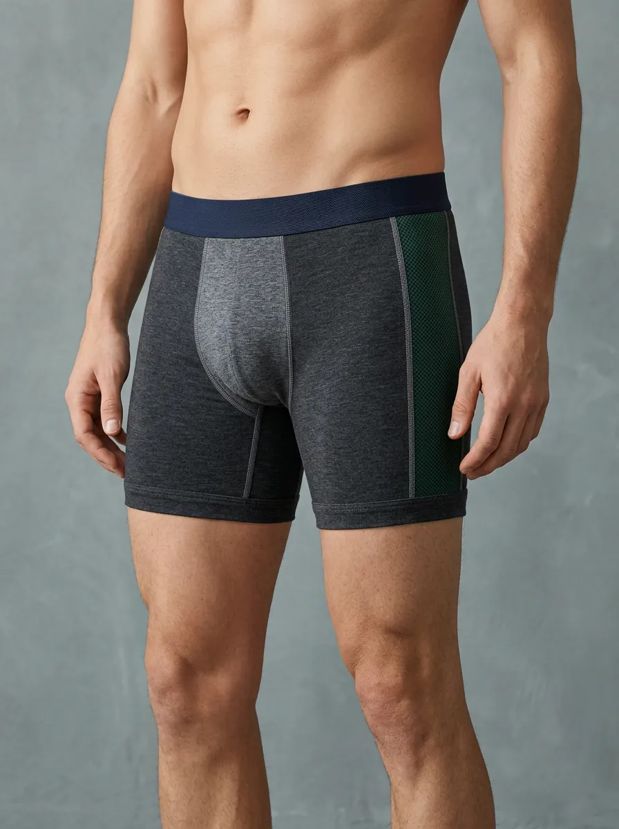 Breathable-Look Mesh-Panel Mesh Colorblock Design Men's Boxer Briefs
