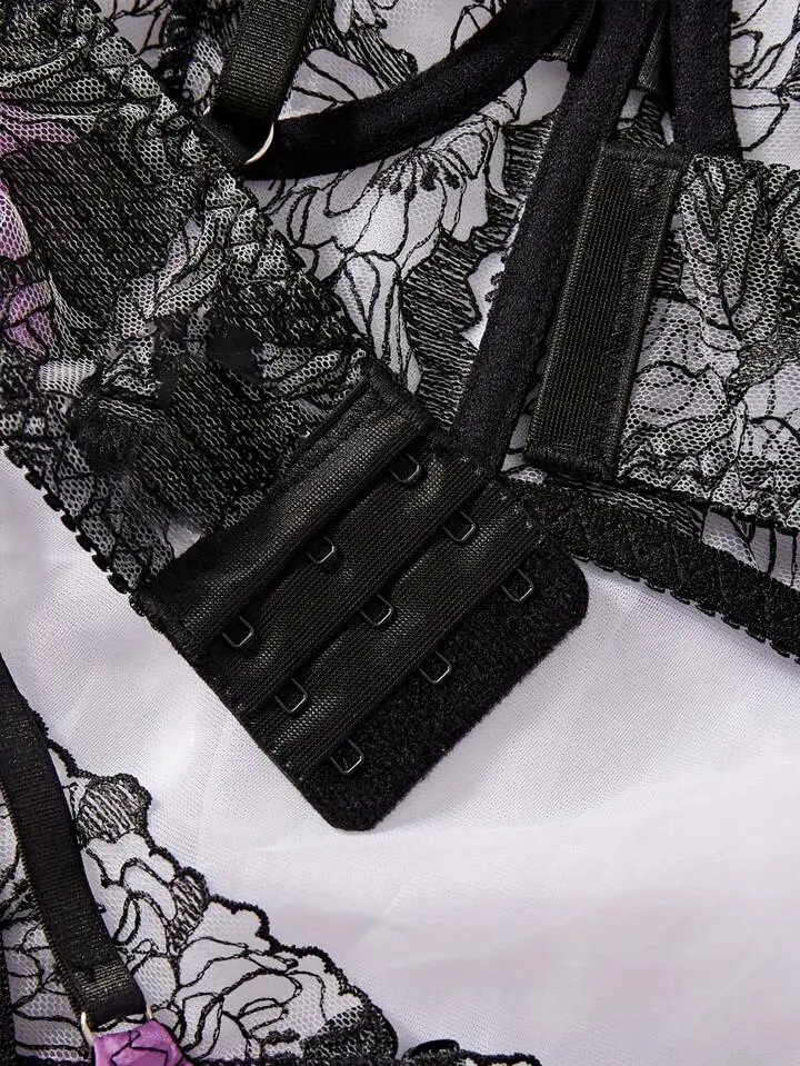 Lace Silk Corset Lingerie Set