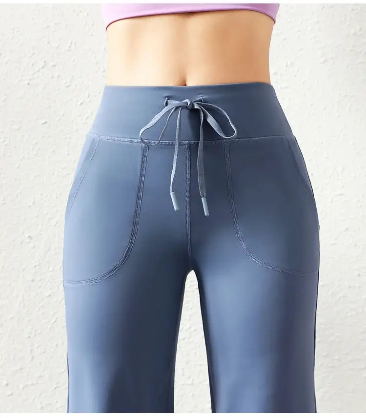 Casual Straight Running Wide Leg Pockets Leggings Yoga Pants
