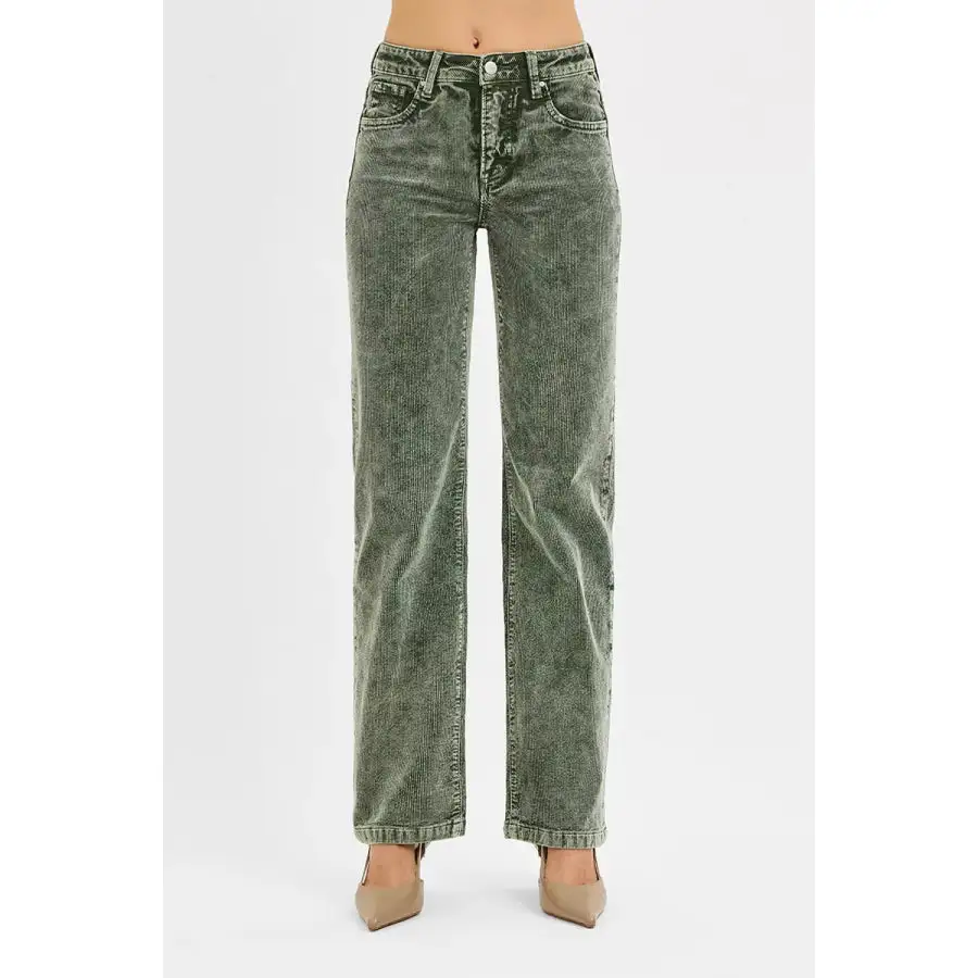 Casual Risen Tummy Control Mid Rise Straight Leg Corduroy Pants