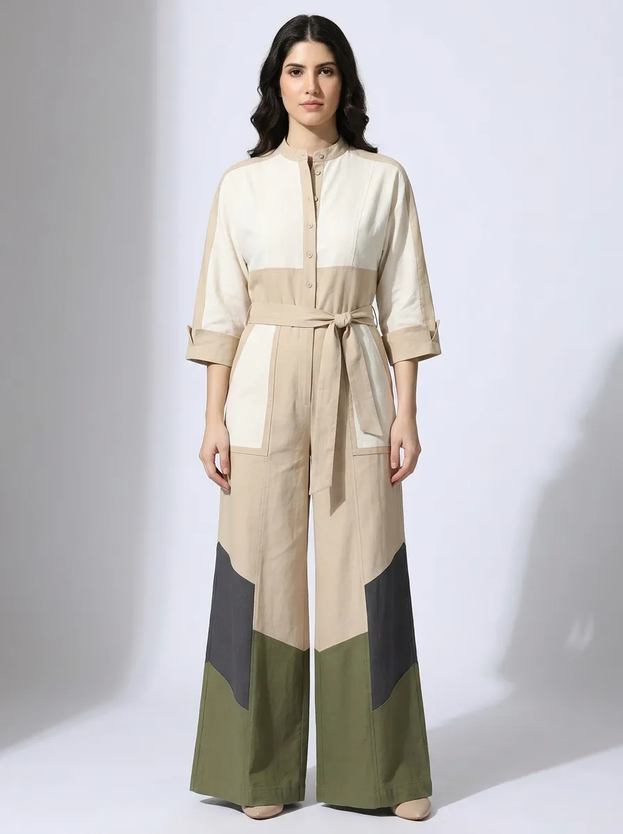 Women's Casual Minimalist Colorblock Patchwork Printed Jumpsuit