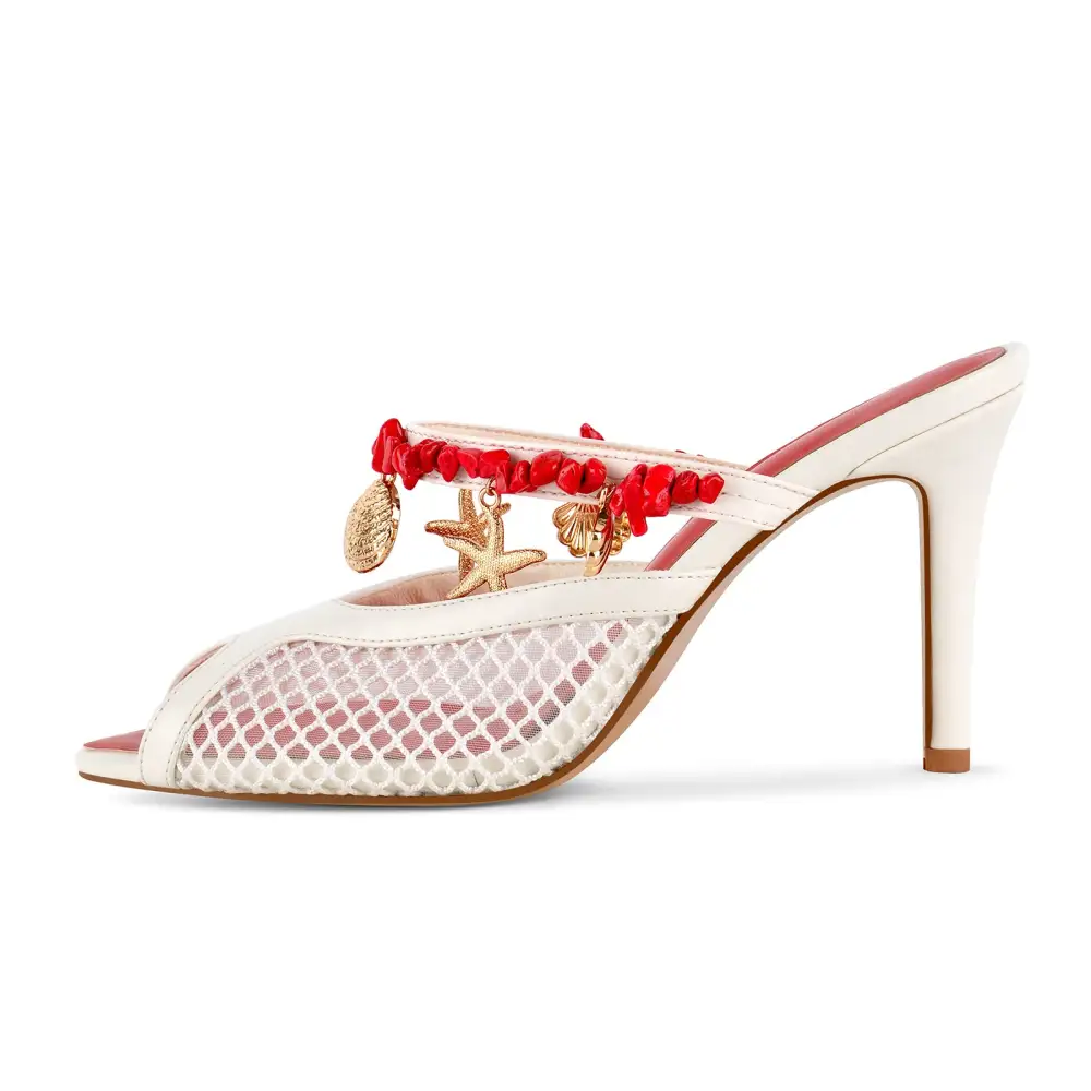 Peep Toe Mesh Ocean Pendant Mule Sandals
