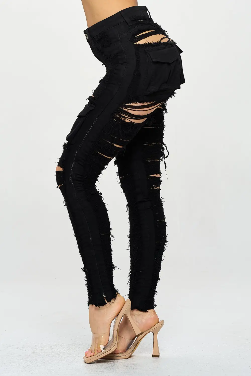 High-Rise Cargo-Pocket Skinny Cargo Jeans