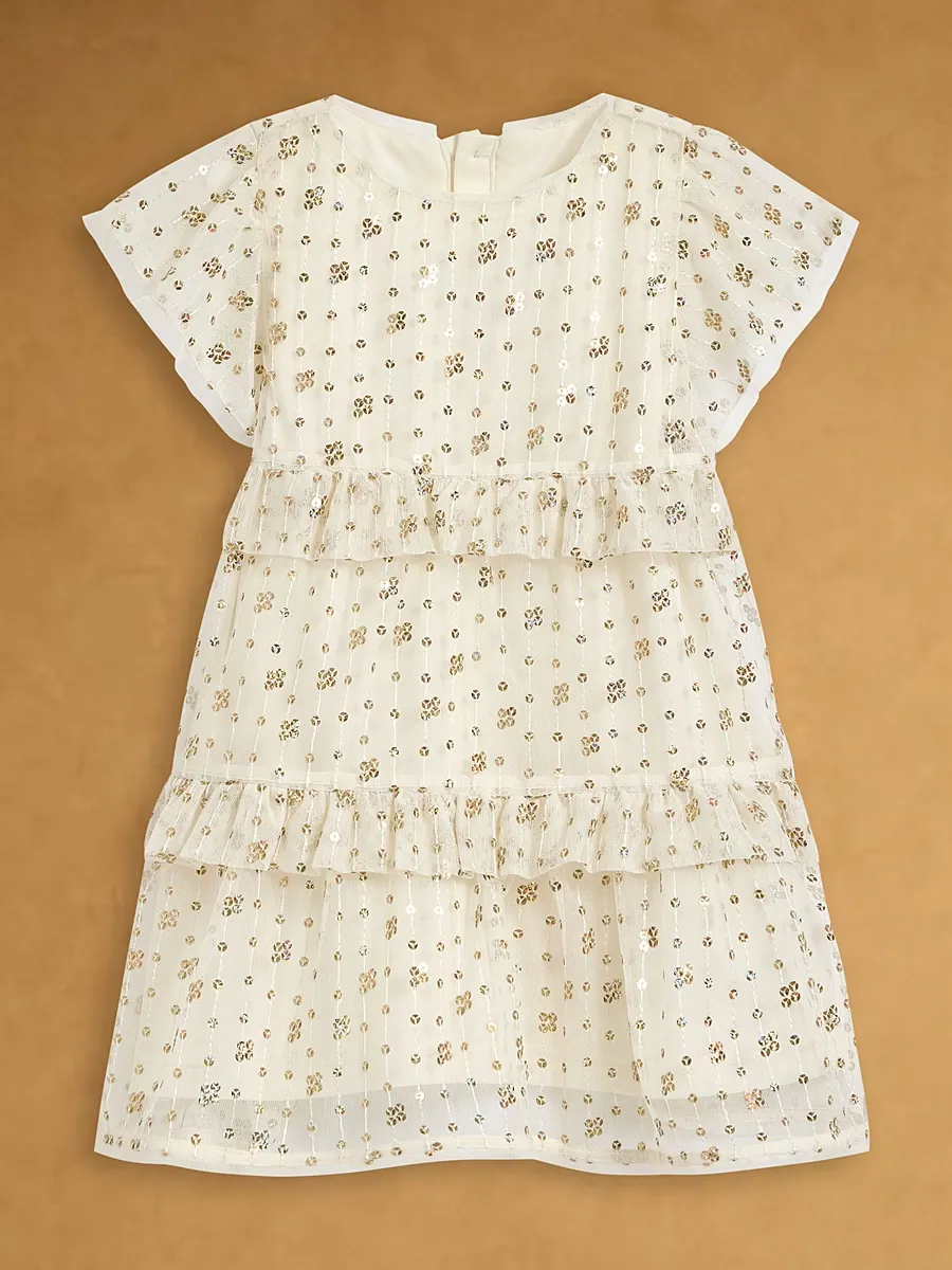 Cream Sequin Tiered Dress