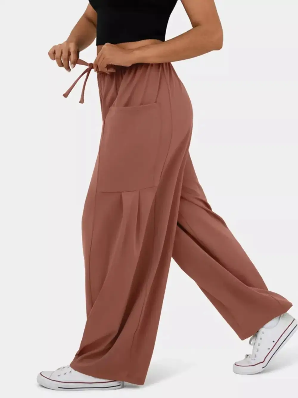 High Waisted Drawstring Wide Leg Pants