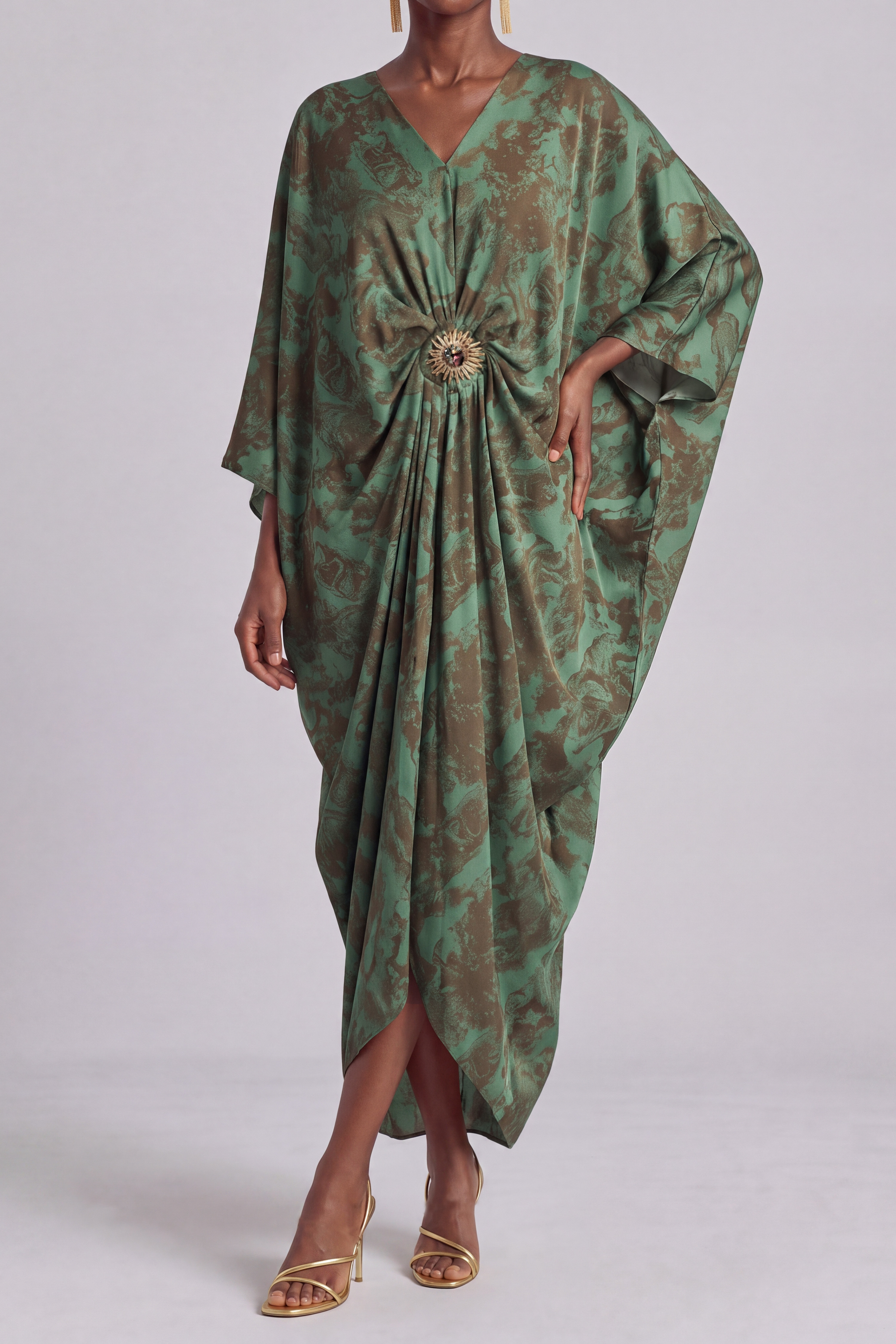Batwing Sleeve Printed Maxi Dress
