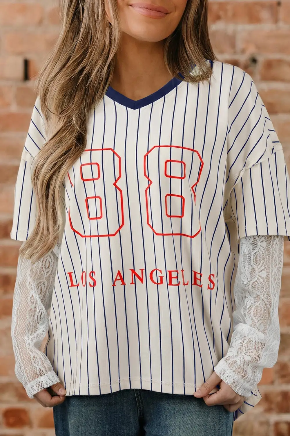 Women's Striped Graphic Lace Top