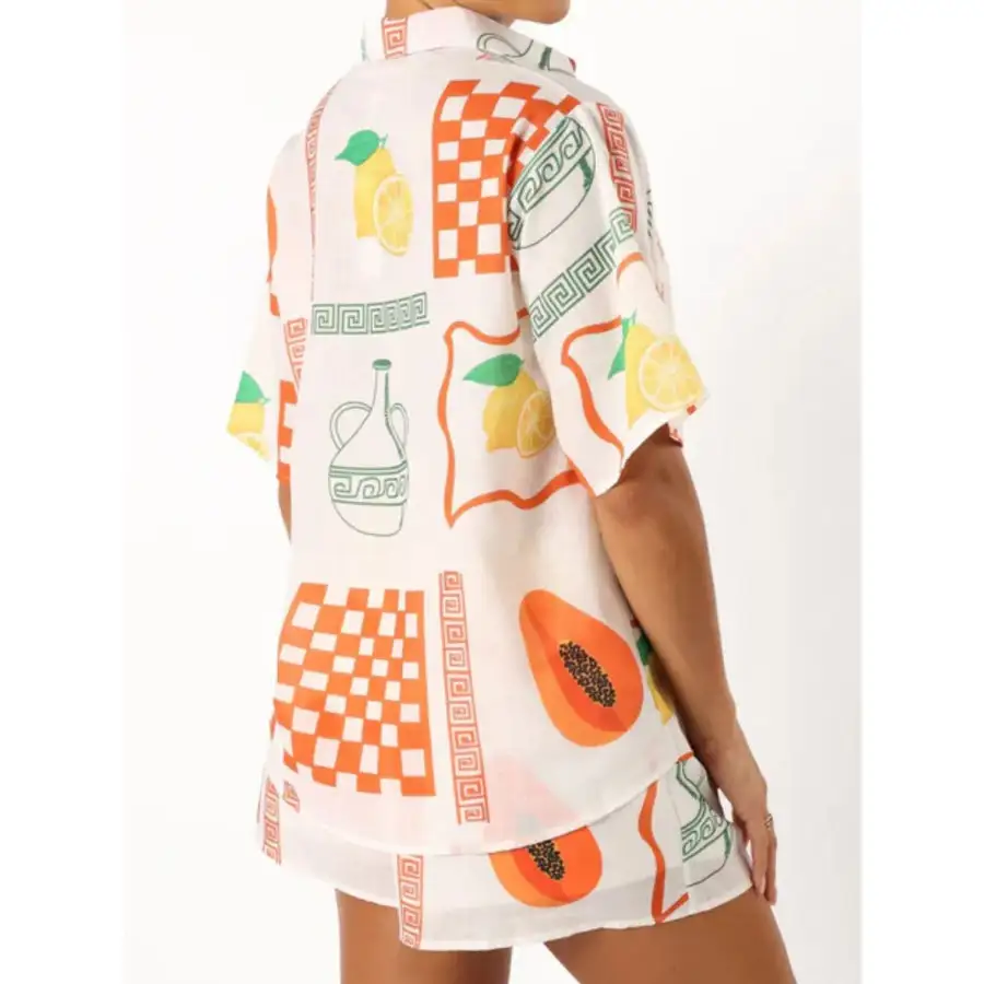 Relaxed Printed Button Up Top and Shorts Set
