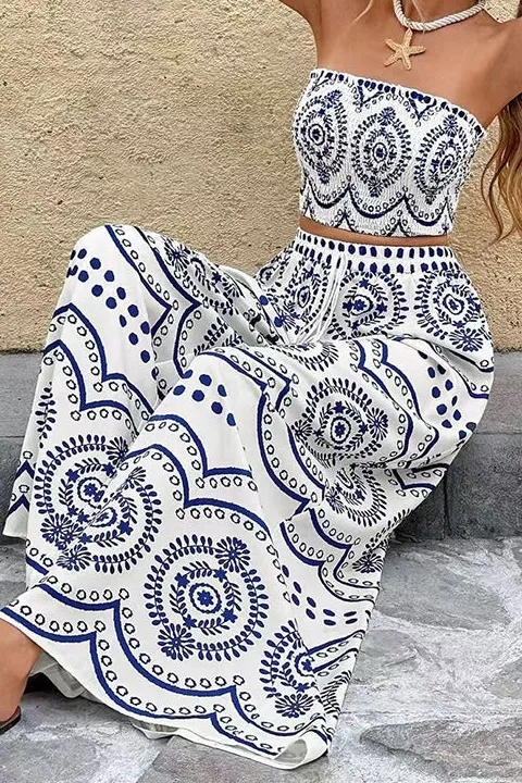 Smocked Bandeau Casual Two Piece Set