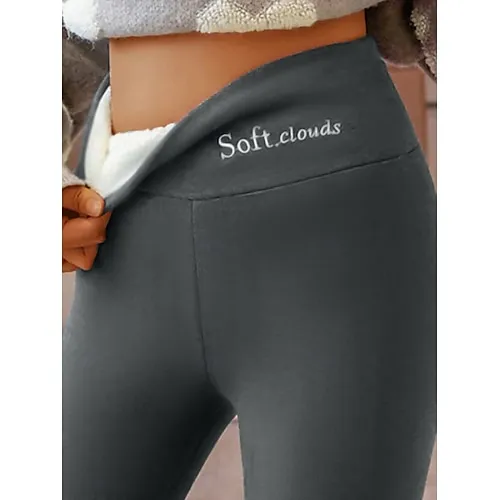Women's Fleece Lined Leggings Leggings Cozy Fleece Lined Fashion Comfort Full Length High Waist Letter Patchwork Thermal Warm Soft Breathable Micro-elastic Casual Daily Outdoor Black Gray Fall Winter