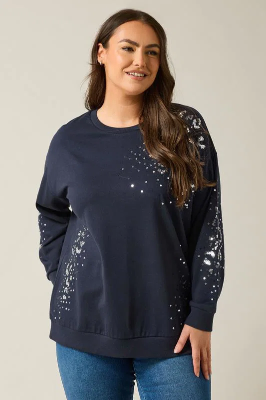 Navy Blue Leopard Sequin Embellished Sweatshirt detail 1