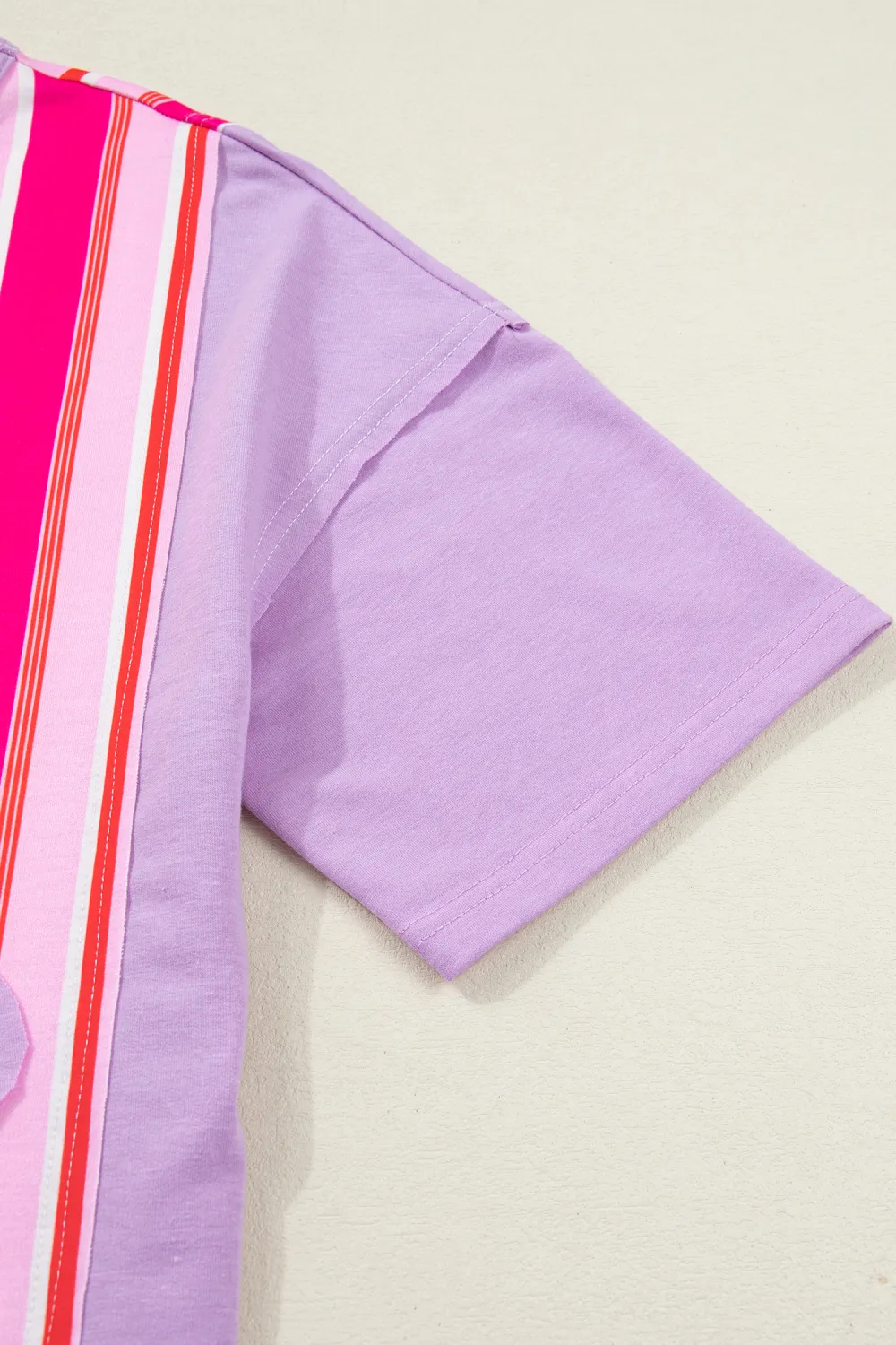 Pink Striped Block Flower Patched Top