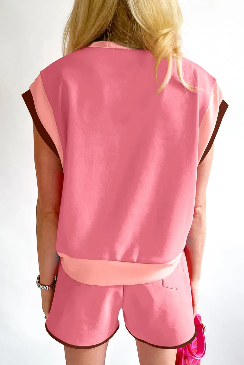 Women's Contrast Trim Cap Sleeve Tee Shorts Set