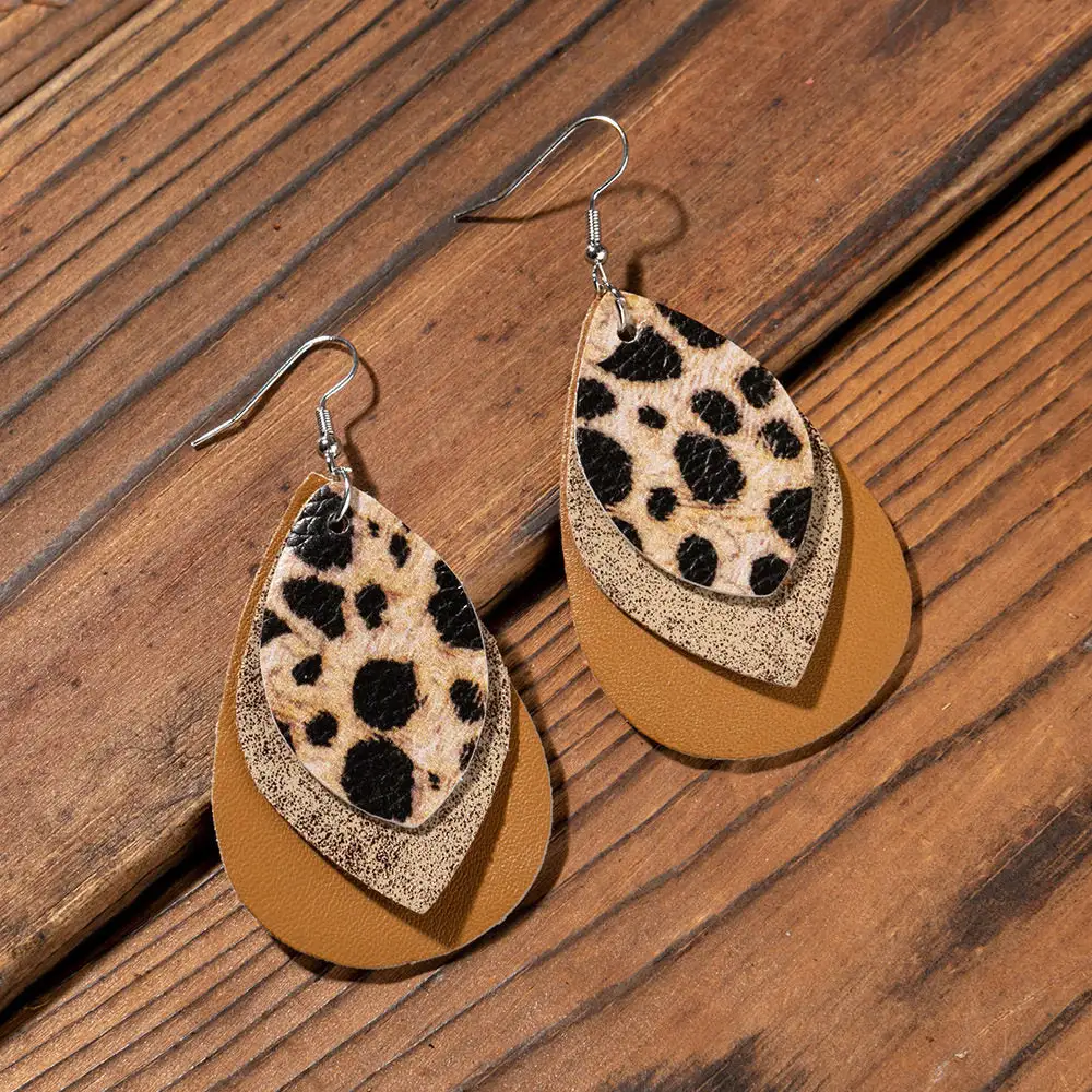 Layered Leopard Print Leather Earrings