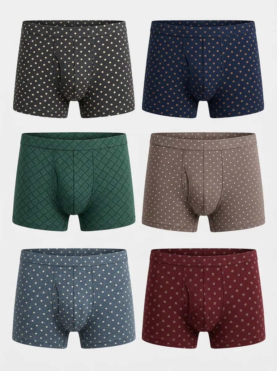 Men's Polka Dot and Geometric Pattern Printed Boxer Briefs 6-Pack