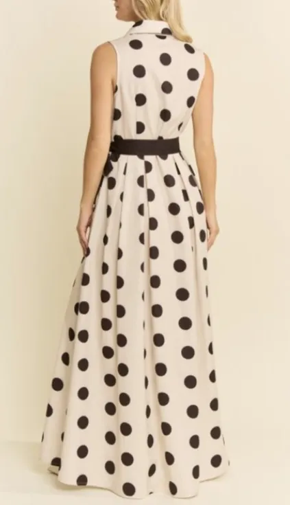 Modern Polka Dot Button Down Belted Dress