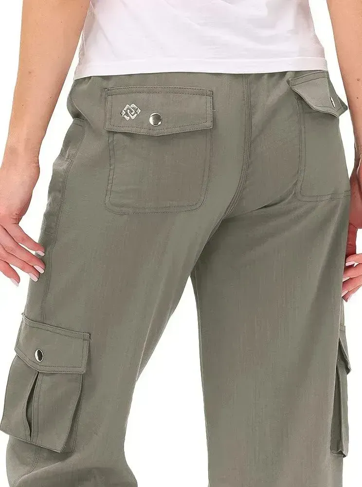 MoFiz Womens Capris with Pockets Loose Fit Casual Capri Pants Dressy Lightweight Ladies Baggy Cargo Pants for Hiking